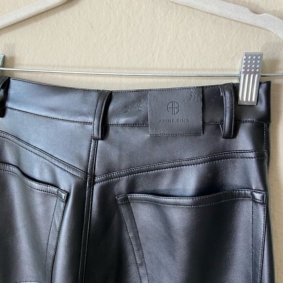 Anine Bing Kat Vegan Leather Black Pants Straight Leg Trousers Size 4 - Picture 10 of 12